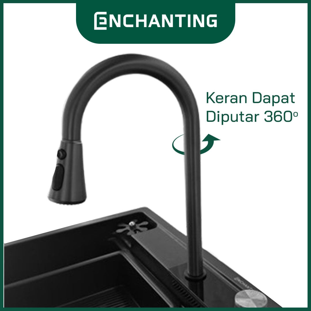 ENCHANTING Kitchen Sink Bak Cuci Piring Dapur Granite 1 Bowl Topmount Black E1092