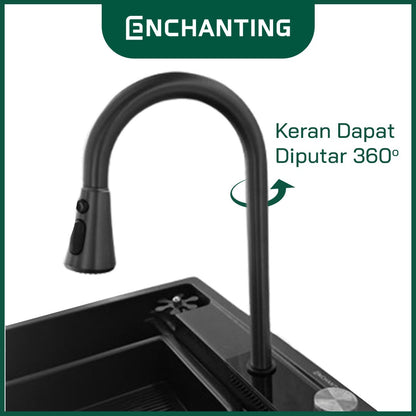 ENCHANTING Kitchen Sink Bak Cuci Piring Dapur Granite 1 Bowl Topmount Black E1092