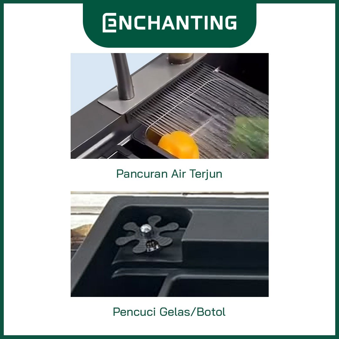 ENCHANTING Kitchen Sink Bak Cuci Piring Dapur Granite 1 Bowl Topmount Black E1092