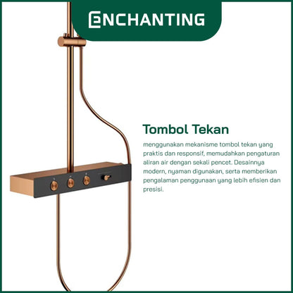 ENCHANTING Shower Dinding Modern Classic PVD Coating Brushed Rose Gold Air Panas Dingin Kuningan Material Mode Air Terjun Tombol Pencet EP9106