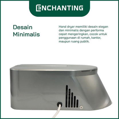 ENCHANTING Automatic Hand Dryer Pengering Tangan Kamar Mandi Sensor otomatis Material ABS Grey Abu-Abu instalasi wall mount - tanam dinding Modern Elegan Europe Enchanting E934