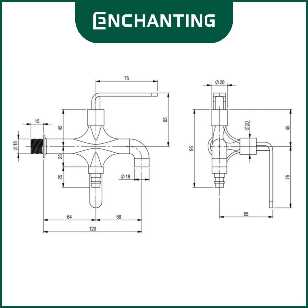 ENCHANTING Kran Cabang Shower Europe Enchanting Air Dingin Bahan Kuningan E1511N & E1511S