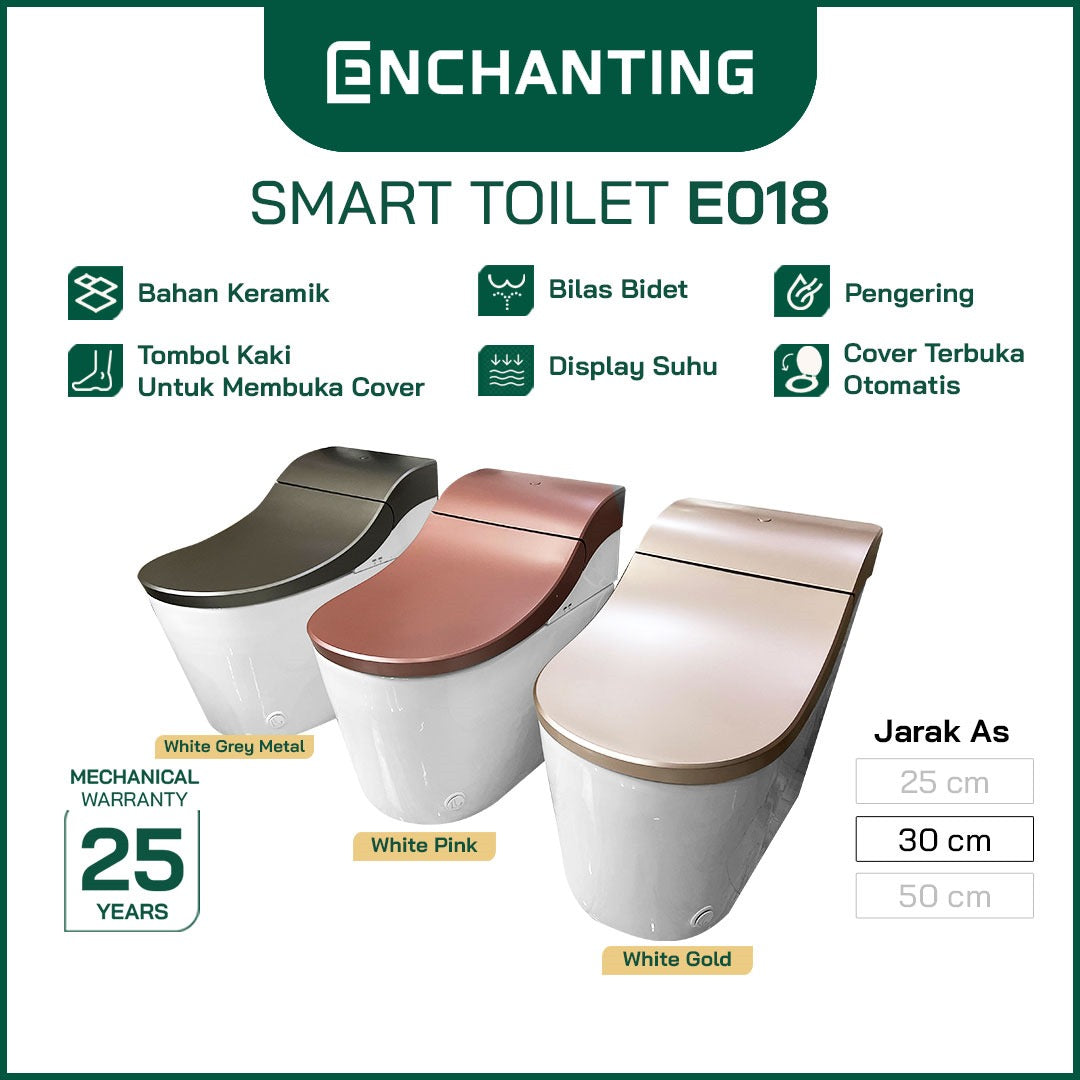 ENCHANTING Smart Toilet/Kloset Duduk Pintar Automatic White grey Metal White Pink White Gold Bergaransi E018