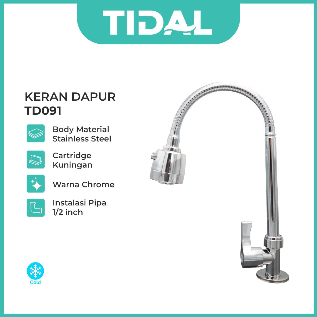 Keran Air Cuci Piring Tanam Dapur Stainless Tidal TD091