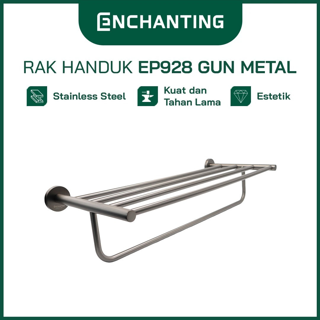 ENCHANTING Towel Holder Stainless Steel Chrome Prestige Gold Zenith Black Gun Metal | Rak / Gantungan Handuk Baju Lipat Tebal Tahan Lama PVD Hanger Kamar Mandi EP928 Series