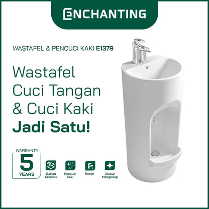 ENCHANTING Wastafel & Pencuci Kaki Standing Wudhu Basin Complete dengan Keran Washtafel Cuci tangan material Ceramic White E1377 / E1379 Bergaransi