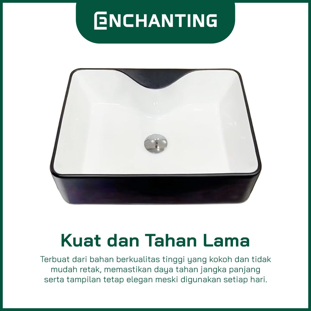 Wastafel Meja Cuci Tangan Keramik Europe Enchanting E1319 (Full Black or Black & White)