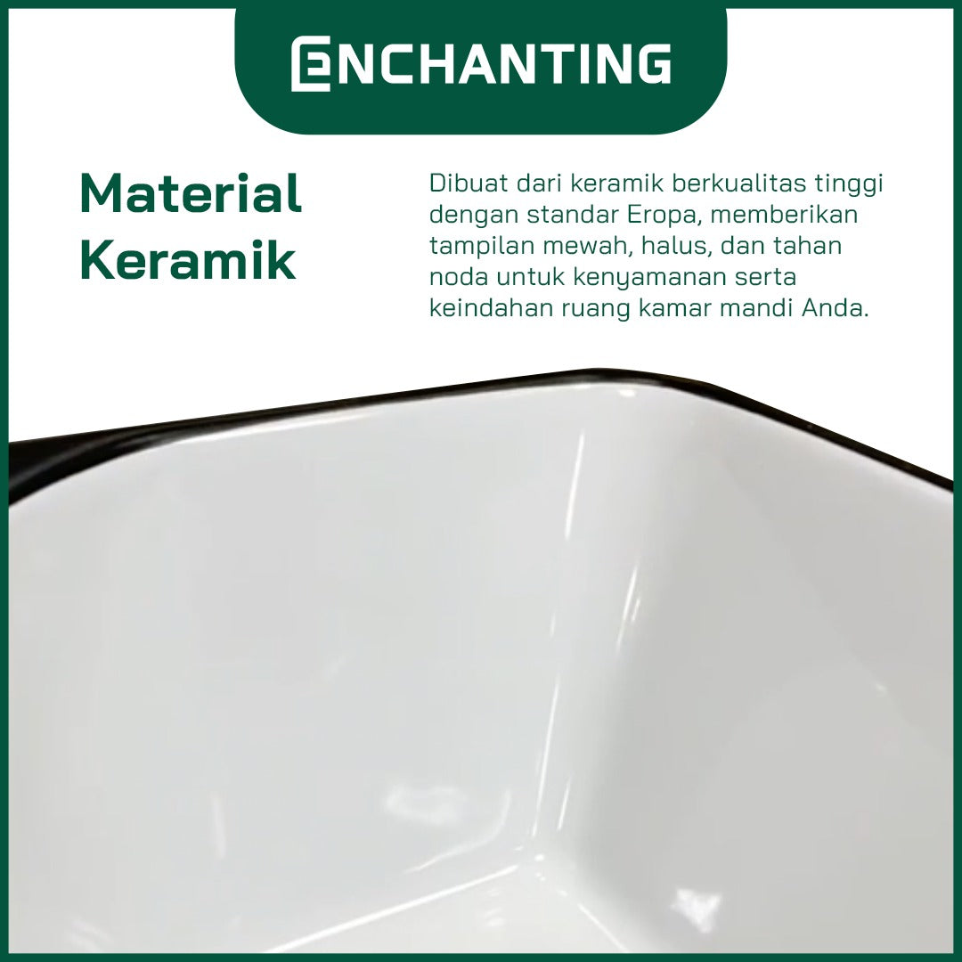 Wastafel Meja Cuci Tangan Keramik Europe Enchanting E1319 (Full Black or Black & White)