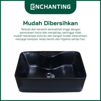 Wastafel Meja Cuci Tangan Keramik Europe Enchanting E1319 (Full Black or Black & White)