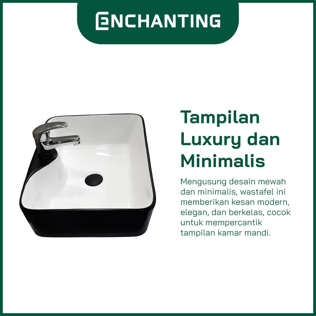 Wastafel Meja Cuci Tangan Keramik Europe Enchanting E1319 (Full Black or Black & White)