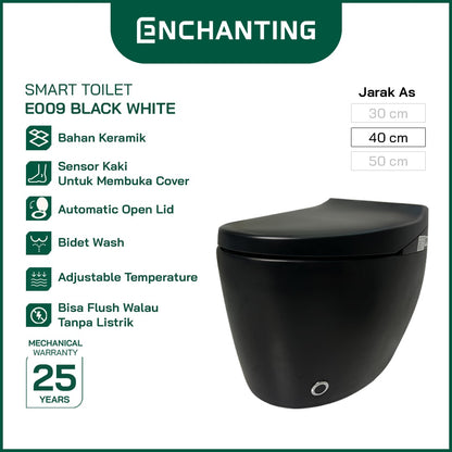ENCHANTING Smart Toilet Black White Sensor Kaki Untuk Buka Tutup Cover Otomatis Material Keramik Europe Enchanting E009 Black White