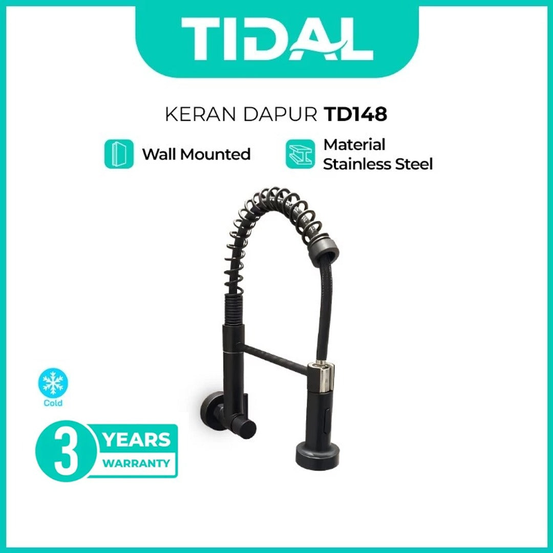 TIDAL Kitchen Faucet / Keran Air Dapur Fleksibel Kran Tembok Dingin Stainless Steel TD148