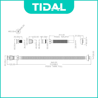 Afur + Selang Saluran Pembuangan Air Wastafel TIDAL TD070