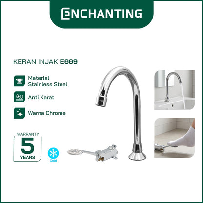 ENCHANTING Keran Air Injak Tanam Dingin Stainless Steel Kran Air Tinggi E669