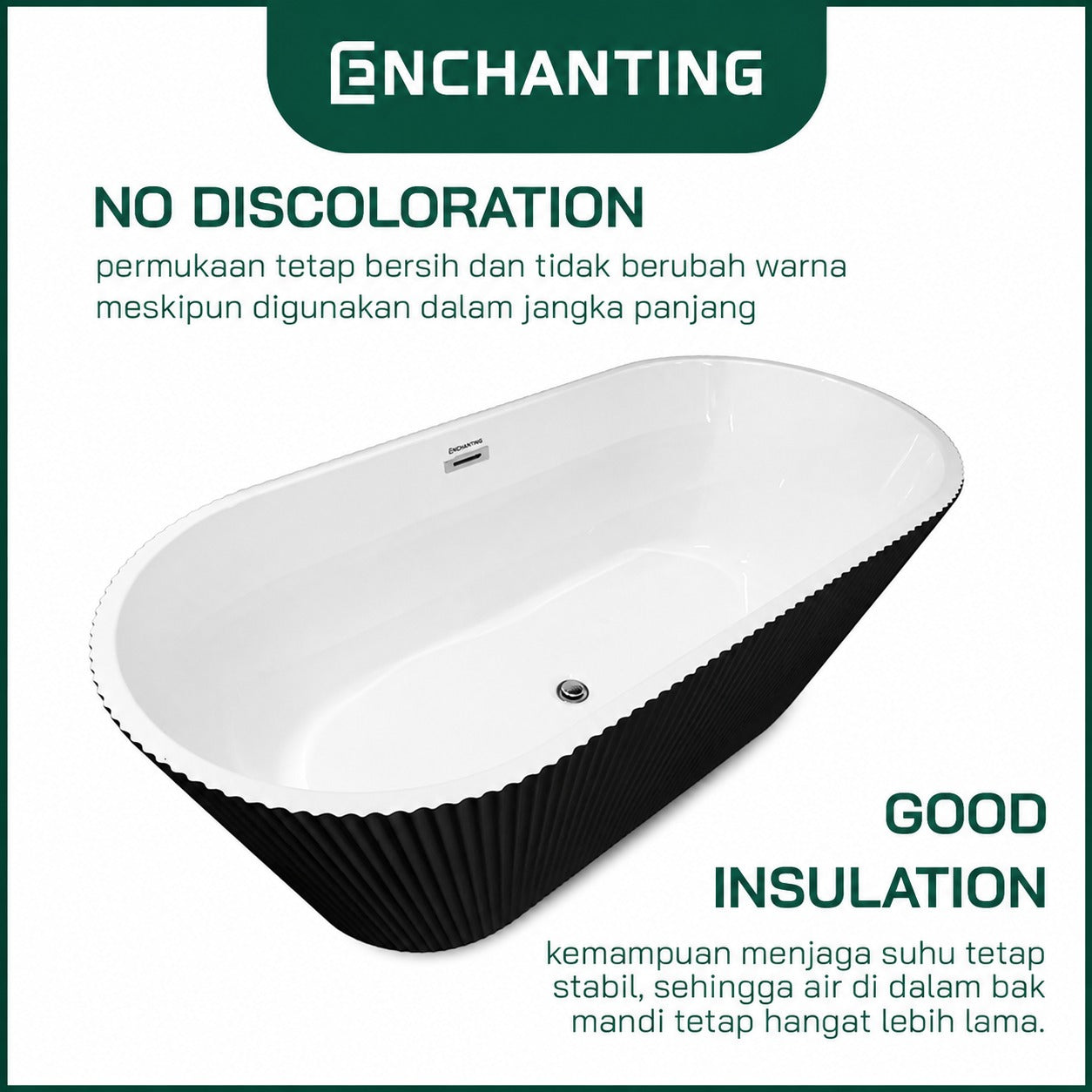 ENCHANTING Bathtub Free Standing Kamar Mandi BathTub Acrylic White/Black White E8624