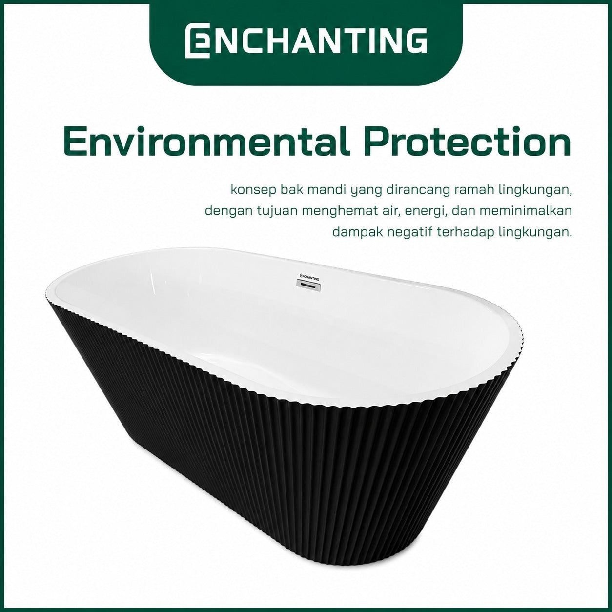 ENCHANTING Bathtub Free Standing Kamar Mandi BathTub Acrylic White/Black White E8624