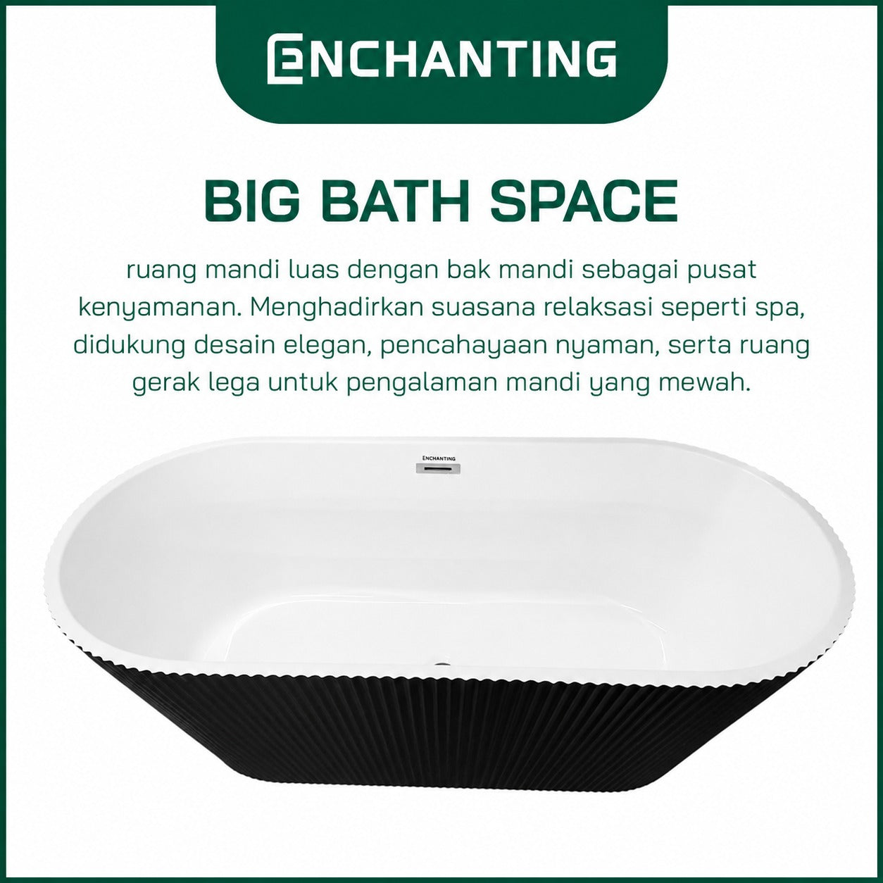 ENCHANTING Bathtub Free Standing Kamar Mandi BathTub Acrylic White/Black White E8624