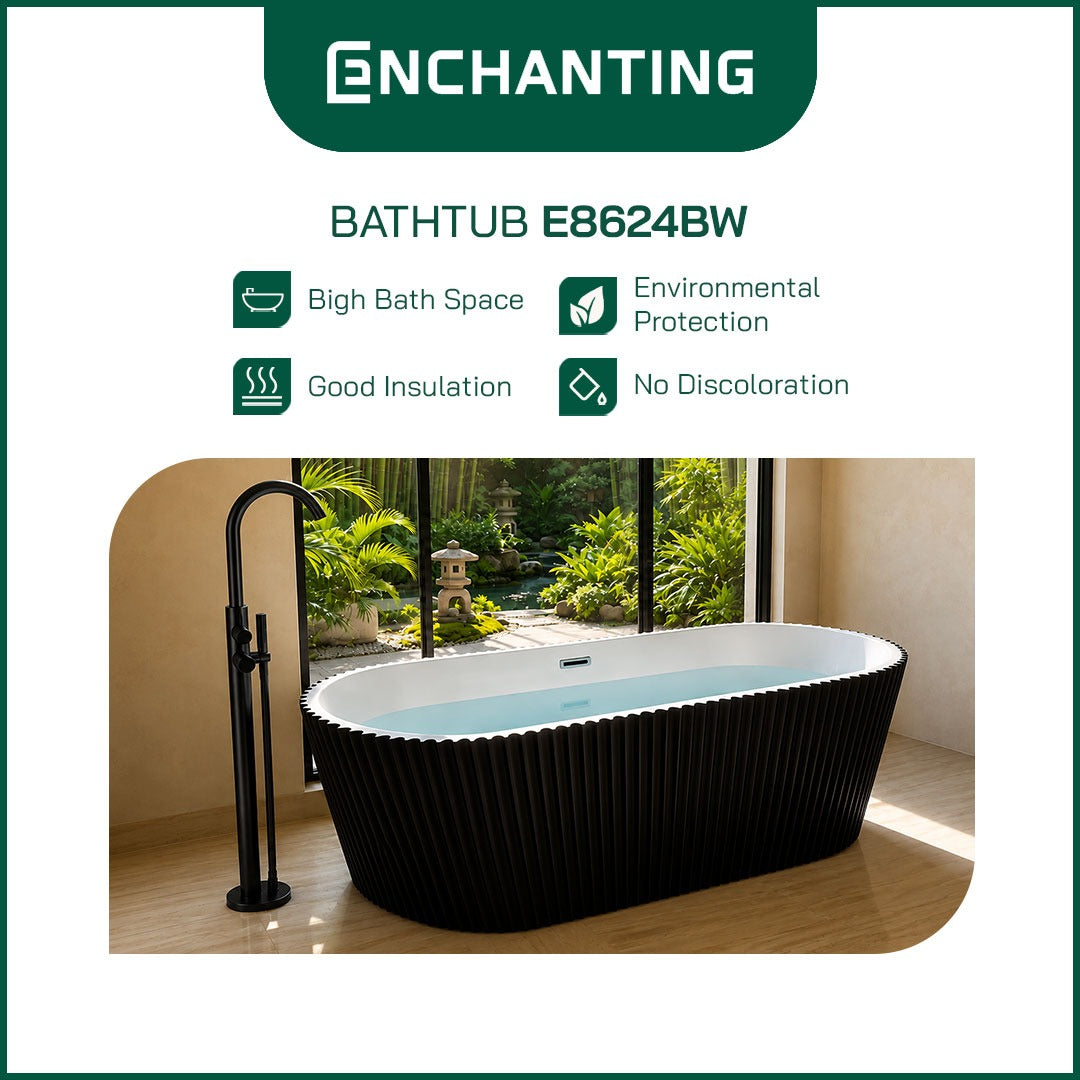 ENCHANTING Bathtub Free Standing Kamar Mandi BathTub Acrylic White/Black White E8624