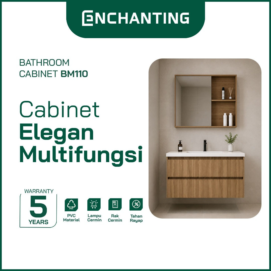 ENCHANTING Bathroom Cabinet/Kabinet Kamar Mandi Gantung PVC Material Waterproof Tahan Rayap Lampu LED Cream Cokelat Hitam BM109 BM110 BM111