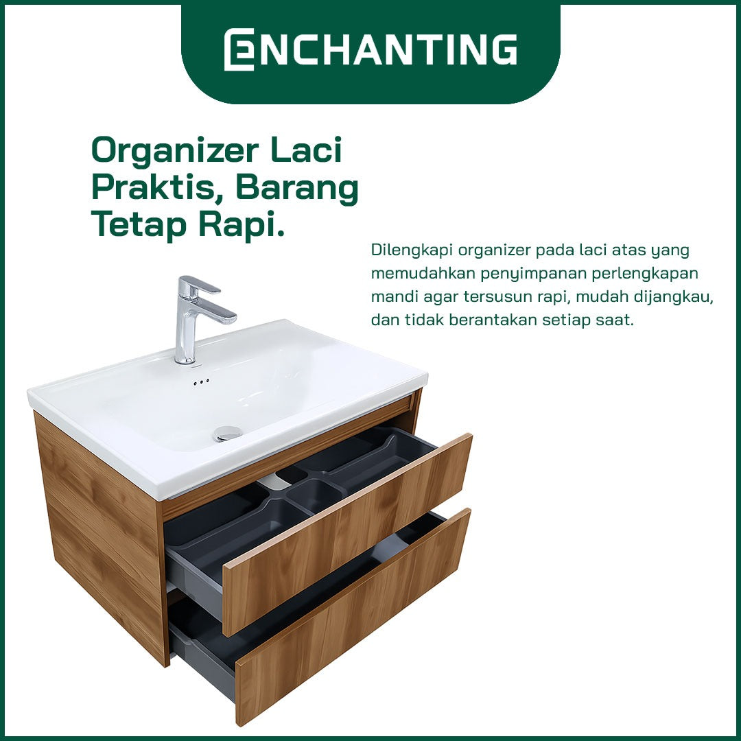 ENCHANTING Bathroom Cabinet/Kabinet Kamar Mandi Gantung PVC Material Waterproof Tahan Rayap Lampu LED Cream Cokelat Hitam BM109 BM110 BM111