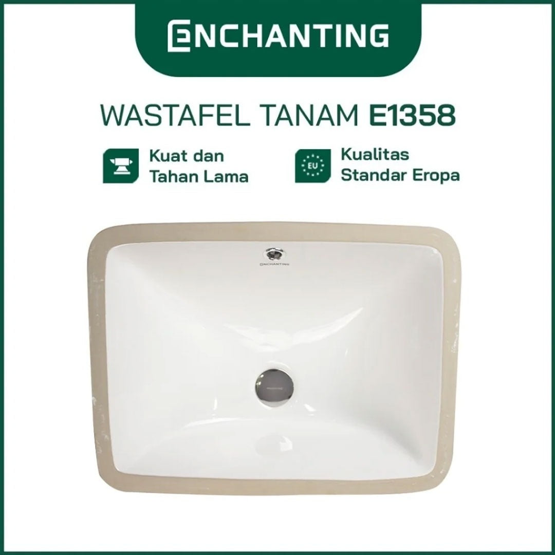 ENCHANTING Wastafel Tanam Meja UnderMount Washtafel Kamar Mandi Cuci Tangan under mount Putih Modern Minimalis Material Keramik Europe Enchanting E1358