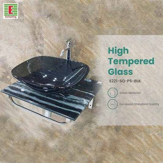 Enchanting Wastafel Kaca High Tempered Glass E221-SQ-P-BLK