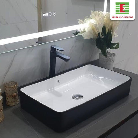 Wastafel Cuci Tangan Keramik Europe Enchanting E1559 Black and White