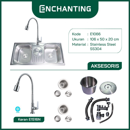 SET Kitchen Sink Bak Cuci Piring Europe Enchanting E1066SET Stainless