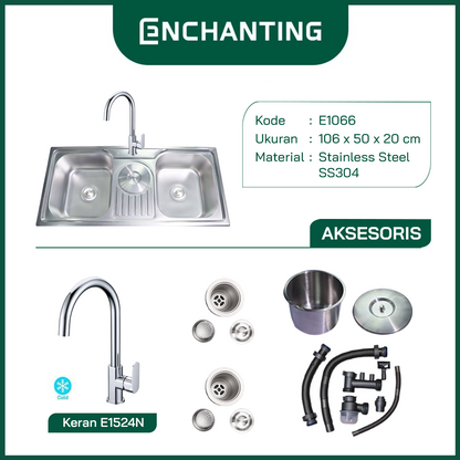 SET Kitchen Sink Bak Cuci Piring Europe Enchanting E1066SET Stainless