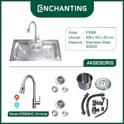 SET Kitchen Sink Bak Cuci Piring Europe Enchanting E1066SET Stainless