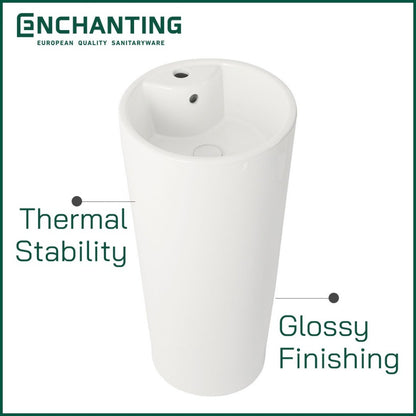 ENCHANTING Washtafel Standing Wastafel Cuci Tangan Kamar Mandi Pedestal Putih Keramik Finishing Glossy Europe Enchanting E1326