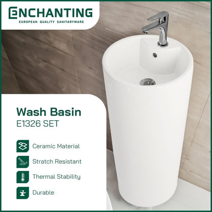ENCHANTING Washtafel Standing Wastafel Cuci Tangan Kamar Mandi Pedestal Putih Keramik Finishing Glossy Europe Enchanting E1326