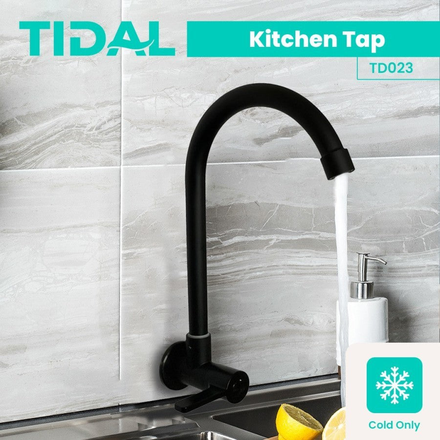 TIDAL Kitchen Faucet / Keran Air Dapur Tembok Angsa Kran Air Dingin Cartridge Kuningan Hitam Black Tidal TD023