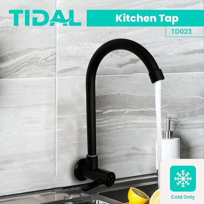 TIDAL Kitchen Faucet / Keran Air Dapur Tembok Angsa Kran Air Dingin Cartridge Kuningan Hitam Black Tidal TD023