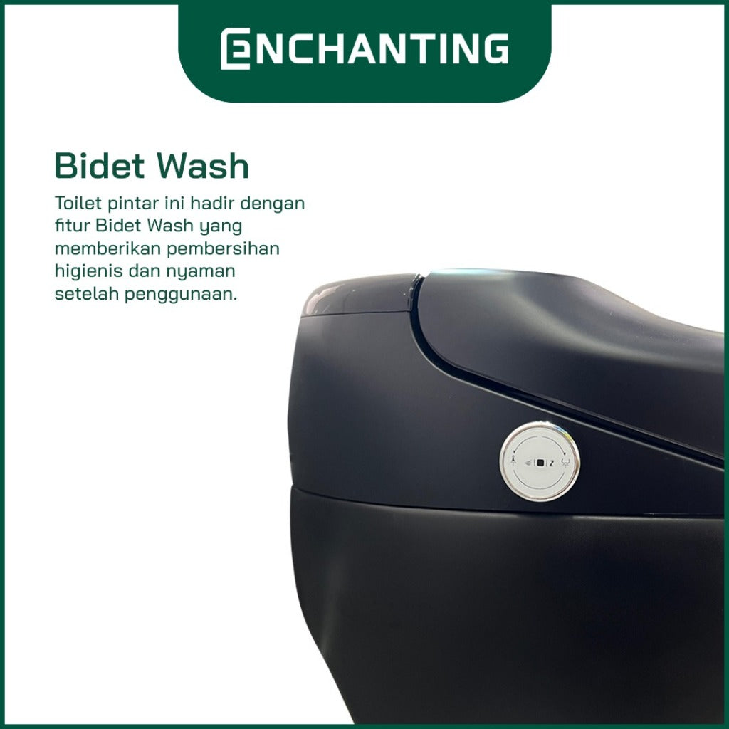 ENCHANTING Smart Toilet Black White Sensor Kaki Untuk Buka Tutup Cover Kloset Duduk Otomatis Material Keramik Jarak As 40cm Europe Enchanting E009 Black White