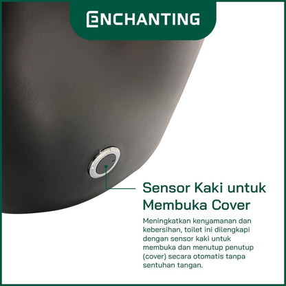 ENCHANTING Smart Toilet Black White Sensor Kaki Untuk Buka Tutup Cover Kloset Duduk Otomatis Material Keramik Jarak As 40cm Europe Enchanting E009 Black White