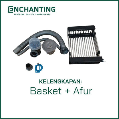 ENCHANTING Kitchen Sink E1089 Bak Cuci Piring Dapur Granite 1 Bowl Topmount Black E1089 Set Keran
