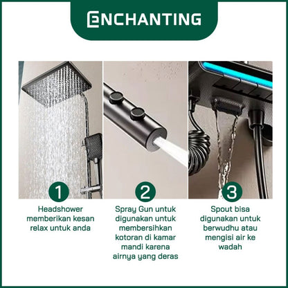 Shower Tiang Set E1775 LED Black Design Enchanting HydroPower Series