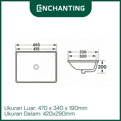 ENCHANTING Wastafel Tanam Meja UnderMount Washtafel Kamar Mandi Cuci Tangan under mount Putih Modern Minimalis Material Keramik Europe Enchanting E1358