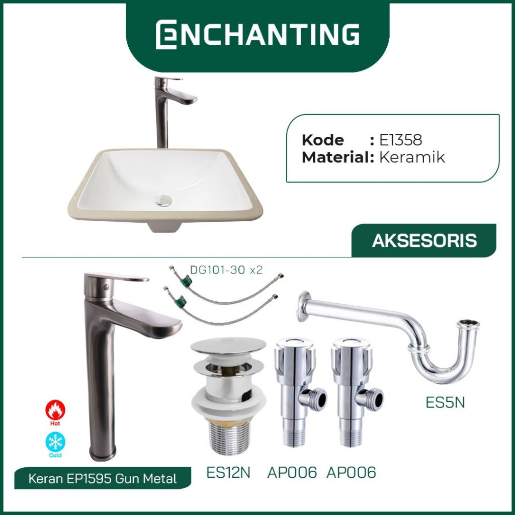 ENCHANTING Wastafel Tanam Meja UnderMount Washtafel Kamar Mandi Cuci Tangan under mount Putih Modern Minimalis Material Keramik Europe Enchanting E1358