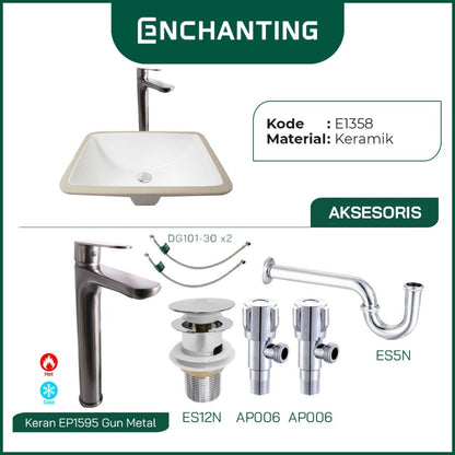 ENCHANTING Wastafel Tanam Meja UnderMount Washtafel Kamar Mandi Cuci Tangan under mount Putih Modern Minimalis Material Keramik Europe Enchanting E1358