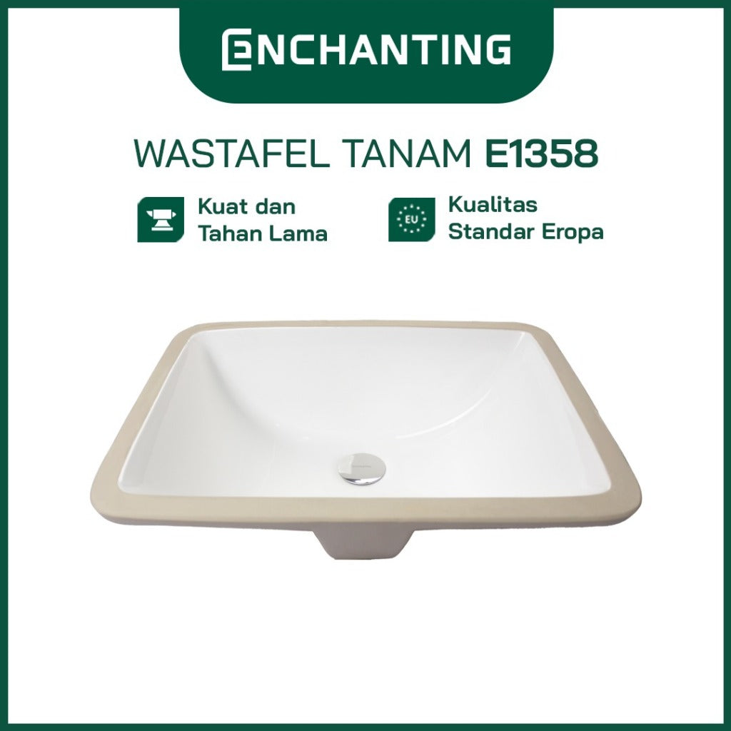ENCHANTING Wastafel Tanam Meja UnderMount Washtafel Kamar Mandi Cuci Tangan under mount Putih Modern Minimalis Material Keramik Europe Enchanting E1358