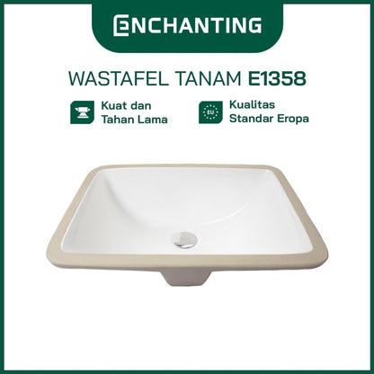 ENCHANTING Wastafel Tanam Meja UnderMount Washtafel Kamar Mandi Cuci Tangan under mount Putih Modern Minimalis Material Keramik Europe Enchanting E1358