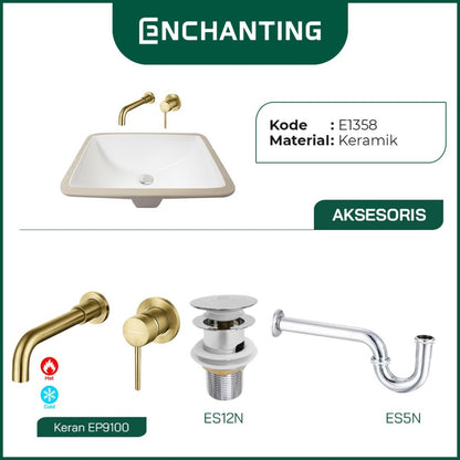 ENCHANTING Wastafel Tanam Meja UnderMount Washtafel Kamar Mandi Cuci Tangan under mount Putih Modern Minimalis Material Keramik Europe Enchanting E1358