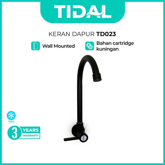 TIDAL Kitchen Faucet / Keran Air Dapur Tembok Angsa Kran Air Dingin Cartridge Kuningan Hitam Black Tidal TD023