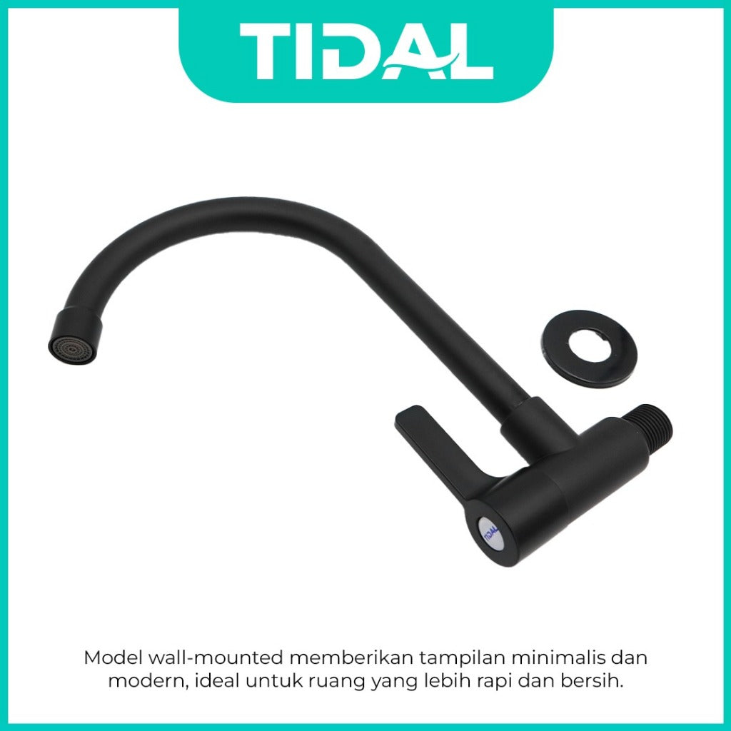 TIDAL Kitchen Faucet / Keran Air Dapur Tembok Angsa Kran Air Dingin Cartridge Kuningan Hitam Black Tidal TD023