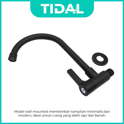 TIDAL Kitchen Faucet / Keran Air Dapur Tembok Angsa Kran Air Dingin Cartridge Kuningan Hitam Black Tidal TD023