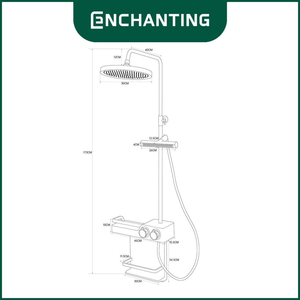 ENCHANTING Shower Set Tiang Mandi Bathroom Kran Panas Dingin Kokoh Modern Minimalis E1772