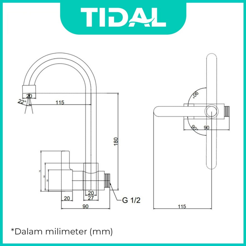 TIDAL Kitchen Faucet / Keran Air Dapur Tembok Angsa Kran Air Dingin Cartridge Kuningan Hitam Black Tidal TD023