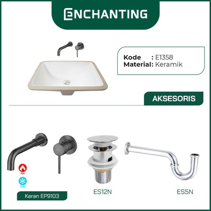 ENCHANTING Wastafel Tanam Meja UnderMount Washtafel Kamar Mandi Cuci Tangan under mount Putih Modern Minimalis Material Keramik Europe Enchanting E1358